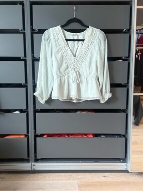 Abercrombie & Fitch Light Mint Swiss Dot Peplum Blouse